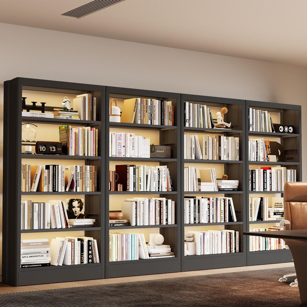 5-Tier Metal Bookshelf, 71"H Adjustable Tall Bookcase