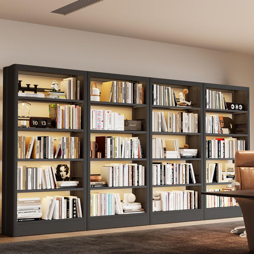 5-Tier Metal Bookshelf, 71"H Adjustable Tall Bookcase