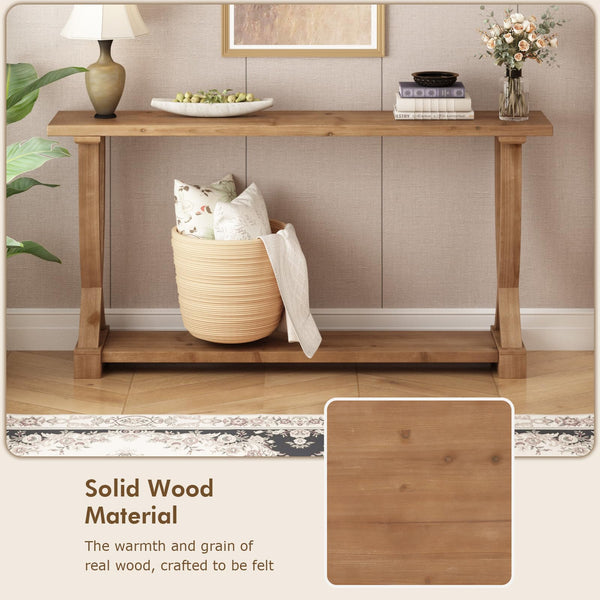 Solid Wood Farmhouse Console Table 63 Inch