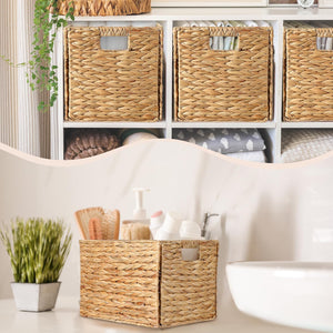 Water Hyacinth Wicker Storage Baskets with Handles – Set of 4