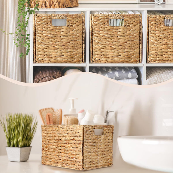 Water Hyacinth Wicker Storage Baskets with Handles – Set of 4