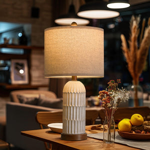 Farmhouse Bedside Table Lamps Set of 2 with USB Charging Ports