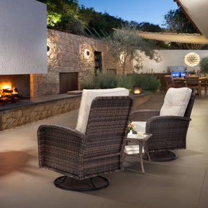 Outdoor Swivel Wicker Glider Patio Chair & Table Set with Cushions