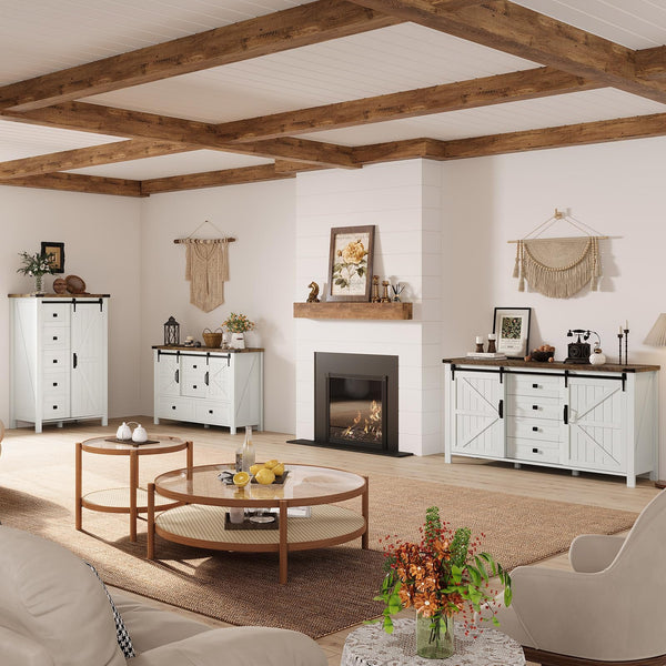 AMERLIFE 3PCS Farmhouse Bedroom Cabinet Set, Dresser Sets Include 47'' 4-Drawers, 60'' 4-Drawer and 5-Drawer Dresser, Distressed White