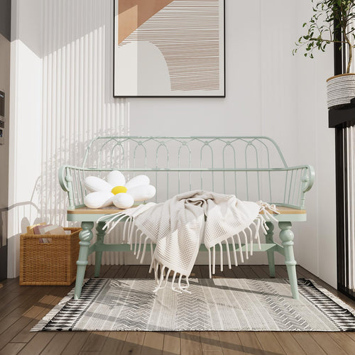 Farmhouse Spindle Back Bench with Armrests & Back Support