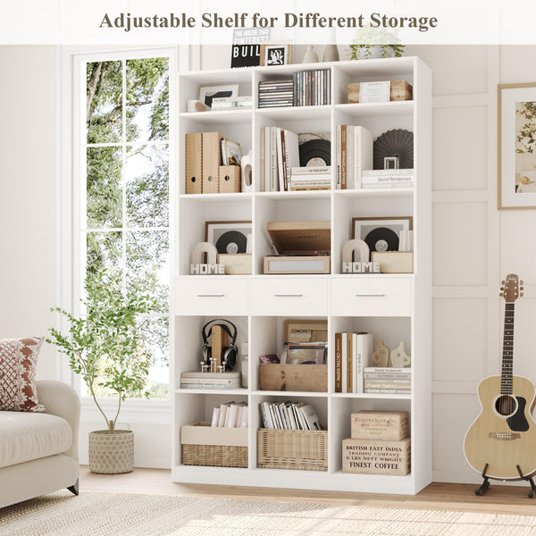 Tall Bookcase with Drawers & Adjustable Shelves – 9-Tier Wide Storage Cabinet