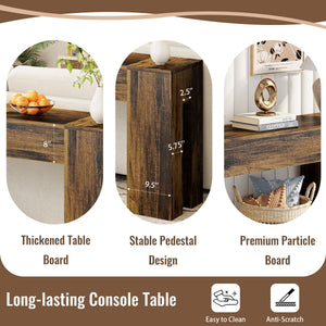 63-Inch Farmhouse Console Table with Wooden Double Base – Rustic Brown