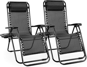 Zero Gravity Outdoor Lounge Chair Set of 2 with Cup Holder & Adjustable Pillow