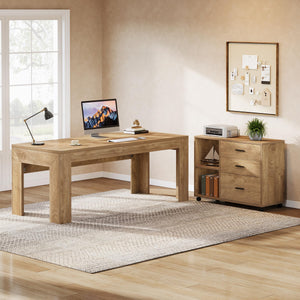 63" L-Shaped Executive Desk with File Cabinet, Drawers & Shelves