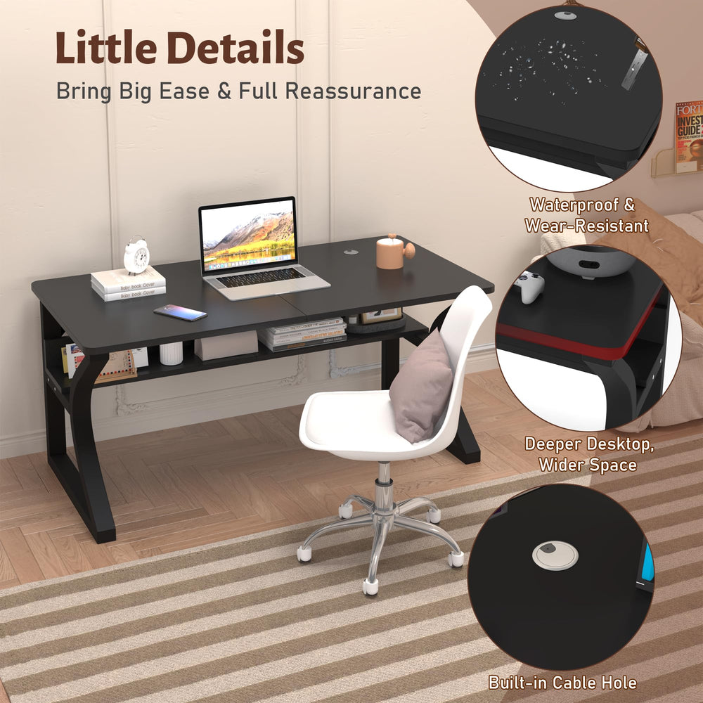 Computer Desk with Storage Shelf & C-Shaped Metal Frame
