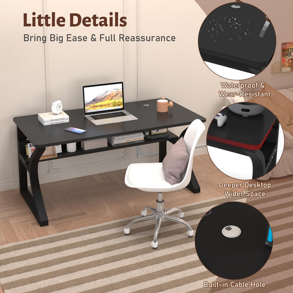 Computer Desk with Storage Shelf & C-Shaped Metal Frame