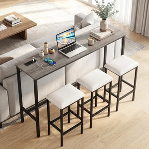 4-Piece Counter Height Bar Table Set with Power Outlet