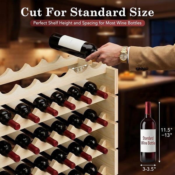 Wooden Wine Rack Freestanding Stackable – 72 or 96 Bottle