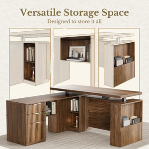63" L-Shaped Electric Standing Desk with Drawers & File Cabinet