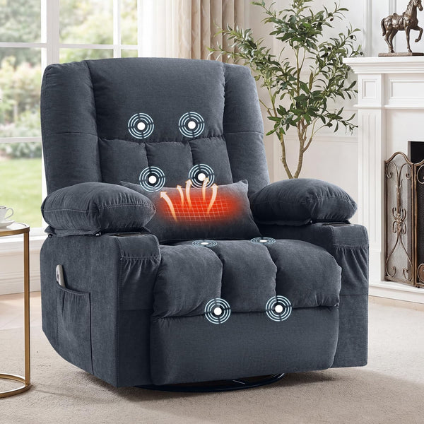 Fabric Reclining Sofa Set with Cup Holders & Side Pocket