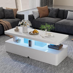 LED Coffee Table with RGB Lighting & 2-Tier Storage