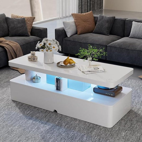 LED Coffee Table with RGB Lighting & 2-Tier Storage
