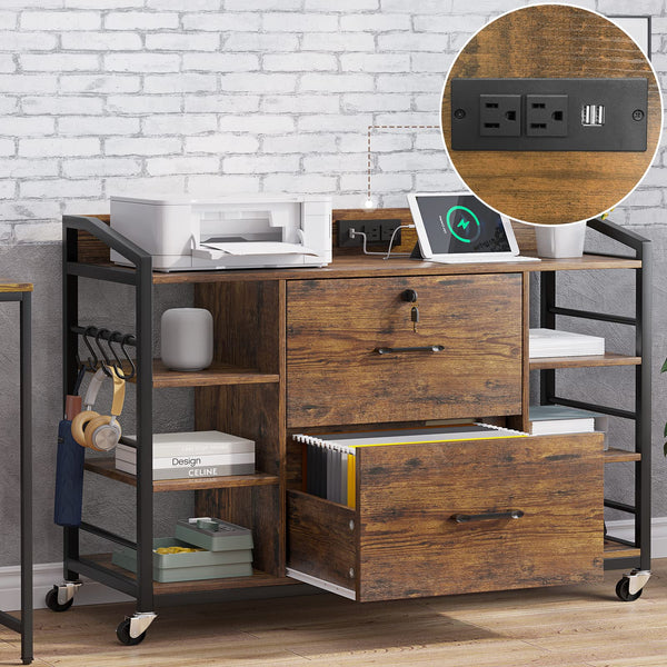 44" 2-Drawer File Cabinet with Lock & Power Strip