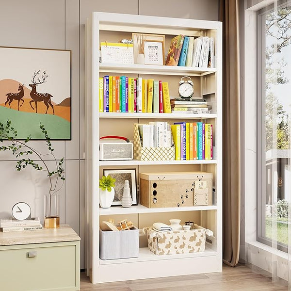 5-Tier Metal Bookcase with Adjustable Shelves