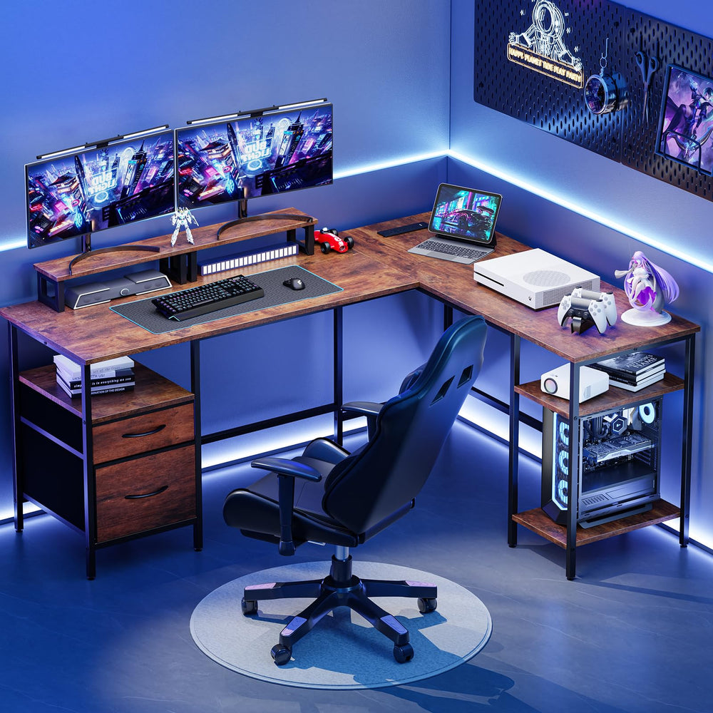 L-Shaped Gaming & Home Office Desk with Charging Station