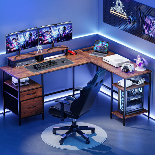 L-Shaped Gaming & Home Office Desk with Charging Station