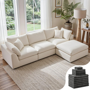 108" Cloud Modular Sectional Sofa with Ottoman & Washable Covers
