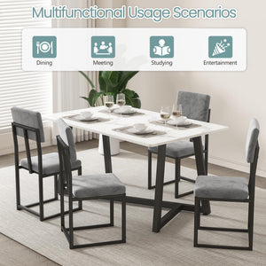 5-Piece Faux Marble Dining Table Set with Upholstered Chairs