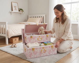 Pink Floral Metal Storage Trunk Set of 2
