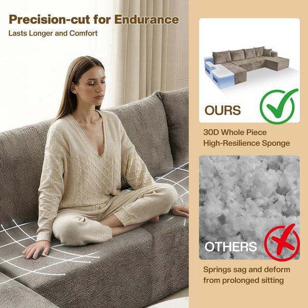 U-Shaped Sectional Sofa with 2 Chaise Lounges, Chenille Cloud Couch, No Assembly