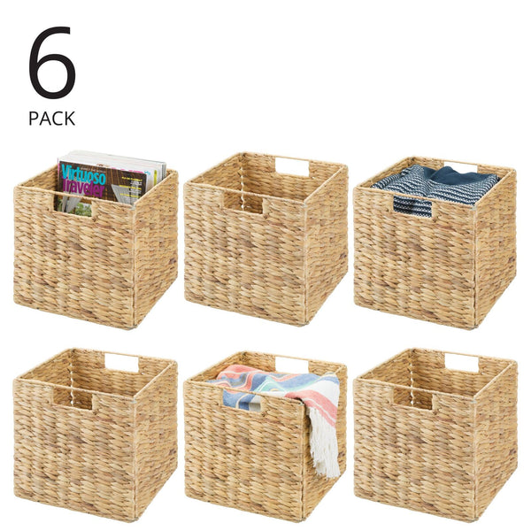 Woven Hyacinth Cube Storage Baskets with Handles – Set of 6
