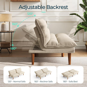 Convertible Corduroy Futon Sofa Bed with Adjustable Backrest