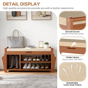 3-Tier Bamboo Shoe Bench with Cushion & Side Storage