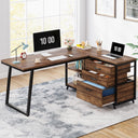 Reversible L-Shaped Computer Desk with Drawers & Shelves