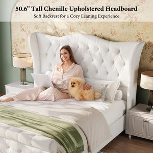 Upholstered Sleigh Bed Frame with Wingback Headboard