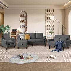4-Piece Corduroy Living Room Set – Sofa, Loveseat & Ottoman