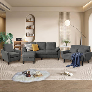 4-Piece Corduroy Living Room Set – Sofa, Loveseat & Ottoman