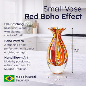 Hand Blown Glass Vase – Red Murano Style Boho Art Glass