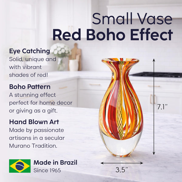 Hand Blown Glass Vase – Red Murano Style Boho Art Glass