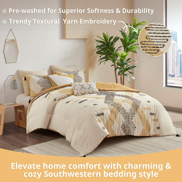 Boho Cotton Comforter Set – Full/Queen Geometric Bedding