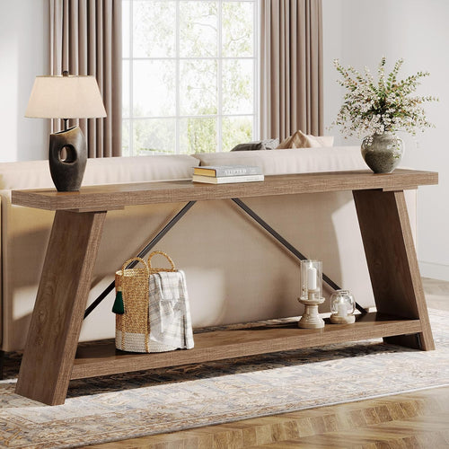 70.9" Industrial Console Sofa Table with 2-Tier Storage