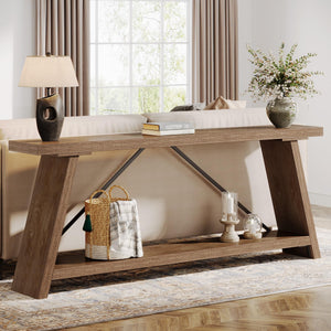 70.9" Industrial Sofa Console Table with 2-Tier Storage