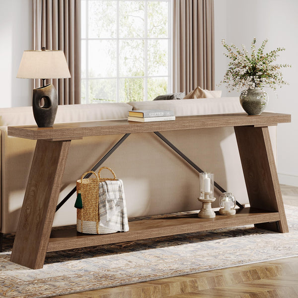 70.9" Industrial Sofa Console Table with 2-Tier Storage