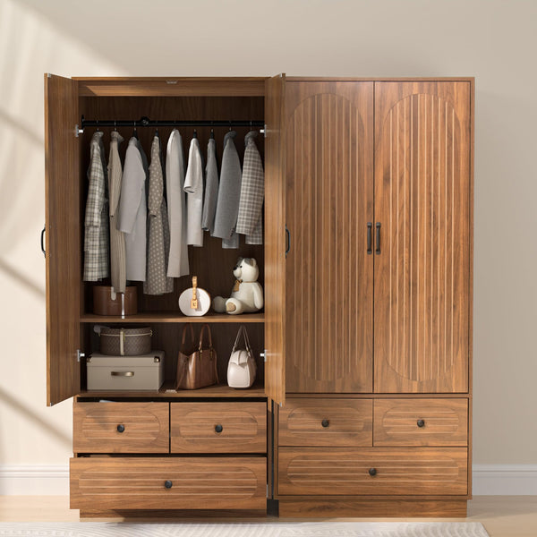 Armoire Wardrobe Closet with Drawers, Hanging Rod & Shelves