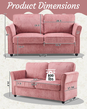 67" Chenille Loveseat Sofa with Removable Covers