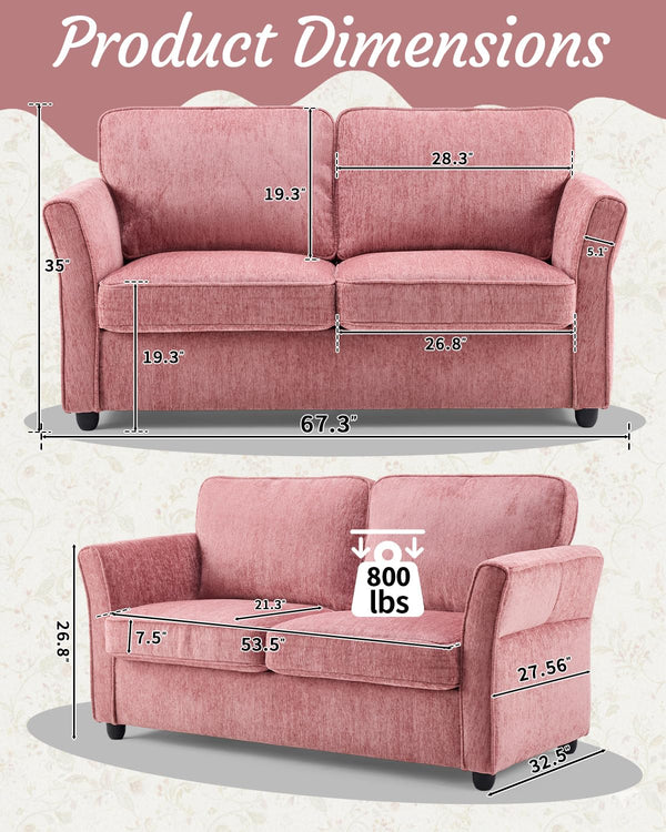 67" Chenille Loveseat Sofa with Removable Covers