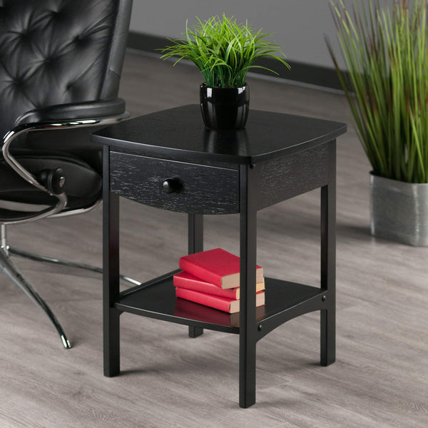 Square Wood End Table with Drawer and Shelf