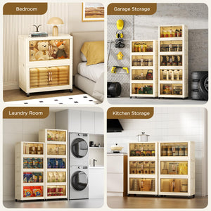 5-Tier Stackable Storage Bins with Lids, Doors & Wheels