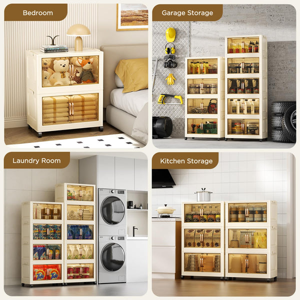 5-Tier Stackable Storage Bins with Lids, Doors & Wheels