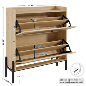 Rattan Shoe Cabinet with Flip Drawers