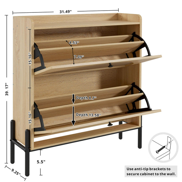 Rattan Shoe Cabinet with Flip Drawers